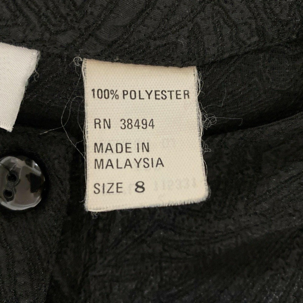 VTG Ship N Shore Blouse 8 Black Embossed Fitted Waist Puff Sl Button Top - Picture 8 of 10